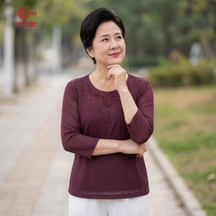 26164 - Áo Kiểu Tay Lỡ Cổ Tròn Thêu Hoa Vũ Điệu Hoàng Kim