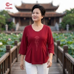 26172 - Áo Tay Lỡ Xòe Cổ Tròn Thêu Hoa Ép Đá Phối Hạt