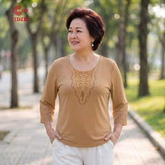 26174 - Áo Tay Lỡ Cổ Tròn Phối Ren Giọt Nước Đính Đá
