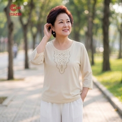 26174 - Áo Tay Lỡ Cổ Tròn Phối Ren Giọt Nước Đính Đá