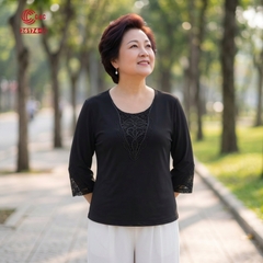 26174 - Áo Tay Lỡ Cổ Tròn Phối Ren Giọt Nước Đính Đá