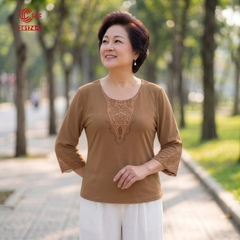 26174 - Áo Tay Lỡ Cổ Tròn Phối Ren Giọt Nước Đính Đá