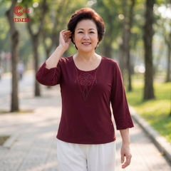 26174 - Áo Tay Lỡ Cổ Tròn Phối Ren Giọt Nước Đính Đá
