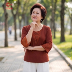 26174 - Áo Tay Lỡ Cổ Tròn Phối Ren Giọt Nước Đính Đá