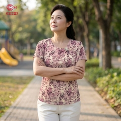 26198 - Áo Tay Bèo Ngắn Cổ Thuyền Nhún Phối Nơ Ngọc Trai Đá Thủy Tinh