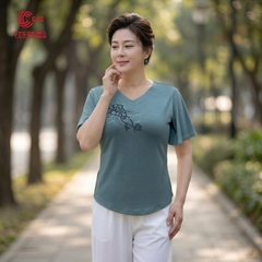 26222 - Áo Len Mịn Cổ Tim Tay Xòe Rũ Thêu Hoa Ép Đá