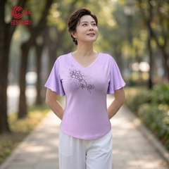 26222 - Áo Len Mịn Cổ Tim Tay Xòe Rũ Thêu Hoa Ép Đá