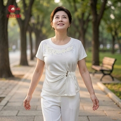 26224 - Áo Kiểu Peplum Tay Ngắn Thêu Hoa Đính Đá Ánh Sương