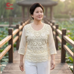 26234 - Áo Tay Lỡ Thêu Hoa Đính Đá Che Khuyết Điểm Vòng Bụng Hoàn Hảo