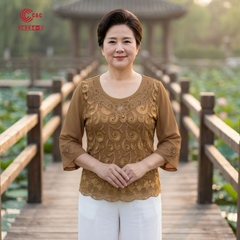 26234 - Áo Tay Lỡ Thêu Hoa Đính Đá Che Khuyết Điểm Vòng Bụng Hoàn Hảo