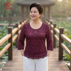 26234 - Áo Tay Lỡ Thêu Hoa Đính Đá Che Khuyết Điểm Vòng Bụng Hoàn Hảo