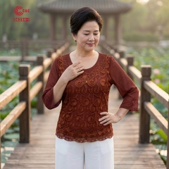 26234 - Áo Tay Lỡ Thêu Hoa Đính Đá Che Khuyết Điểm Vòng Bụng Hoàn Hảo