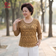 26236 - Áo Tay Lỡ Thêu Hoa Chín Cánh Đính Đá Pha Lê