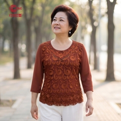 26236 - Áo Tay Lỡ Thêu Hoa Chín Cánh Đính Đá Pha Lê