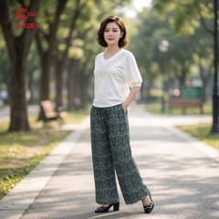 26321 - Quần Thun In Họa Tiết Ống Suông Lưng Thun