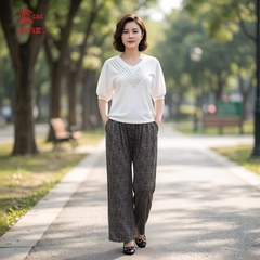 26321 - Quần Thun In Họa Tiết Ống Suông Lưng Thun