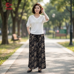 26321 - Quần Thun In Họa Tiết Ống Suông Lưng Thun