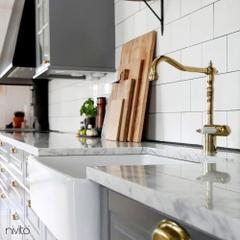 Nivito CL-160 BRASS/GOLD KITCHEN FAUCET WHITE PORCELAIN HANDLE