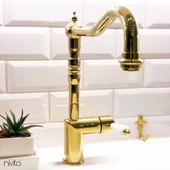 Nivito CL-160 BRASS/GOLD KITCHEN FAUCET WHITE PORCELAIN HANDLE