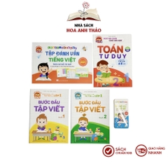 Combo 4 Sách - Tập đánh vần tiếng việt 5.0 kèm file video quét mã QR, toán tư duy 4-6 tuổi, Bước đầu tập viết (kèm thẻ)