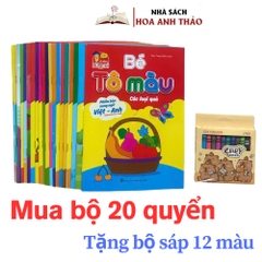 Bộ 20 quyển tô màu tặng sáp nhiều chủ đề cho bé
