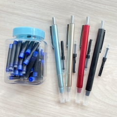 combo 4 bút máy bấm ngòi EF + hộp 50 ống mực không xóa màu xanh