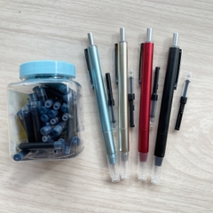 combo 4 bút máy bấm ngòi EF + hộp 50 ống mực không xóa màu Xanh Đen
