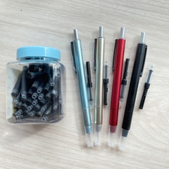 combo 4 bút máy bấm ngòi EF + hộp 50 ống mực không xóa màu đen