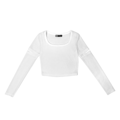 Áo croptop cổ vuông nữ dài tay chất liệu tăm hàn Mofar AT026