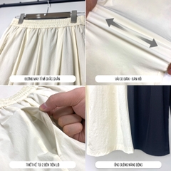 Quần suông ống rộng nữ cạp cao vải gió co dãn mềm mát MOFAR QS021