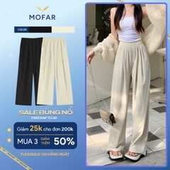 Quần suông ống rộng nữ cạp cao vải gió co dãn mềm mát MOFAR QS021