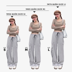 Quần ống rộng nữ cạp chun, quần ống túi hộp chất liệu gió hàn phối MOFAR QS023