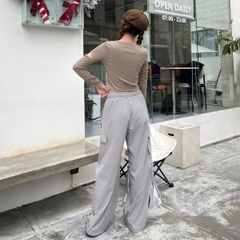 Quần ống rộng nữ cạp chun, quần ống túi hộp chất liệu gió hàn phối MOFAR QS023