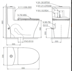 Bồn cầu khối Viglacera V36