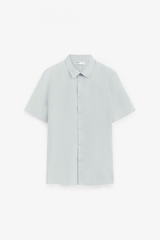 Áo Sơ Mi Nam Tay Ngắn Linen Xếp Ly Trước Form Fitted