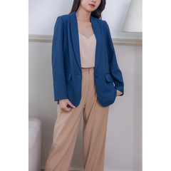 Áo vest nữ blazer màu xanh coban cổ vịt áo khoác công sở tay dài 1 lớp phong cách Hàn Quốc