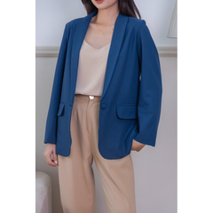 Áo vest nữ blazer màu xanh coban cổ vịt áo khoác công sở tay dài 1 lớp phong cách Hàn Quốc