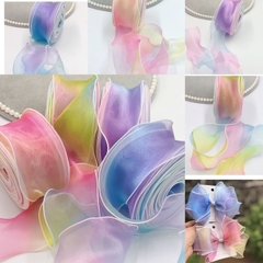 Ruy băng voan cầu vồng viền lượn sóng 6cm | Tada Craft