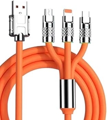3-in-1 Super Fast Charging Cable with Zinc Alloy & Lamp Wire Accessories for Android & Apple Devices