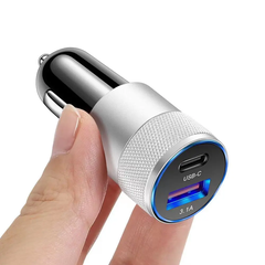 Fast Charging USB C  and USB 2 in 1 Car Charger - Ātrais Auto Lādētājs - Car Charger USB Type C Fast Charging Car Phone Adapter for iPhone Xiaomi Huawei Samsung Quick Charge 3.0