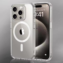 Luxury Magnetic Wireless Charge For Magsafe Case for iPhone  Back Cover Transparent Case