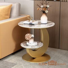 Bàn sofa góc tròn 2 tầng mặt đá ceramic BTSF-09