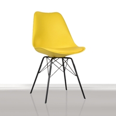 Ghế Eames lưng nhựa có nệm chân sắt màu đen GCF-12