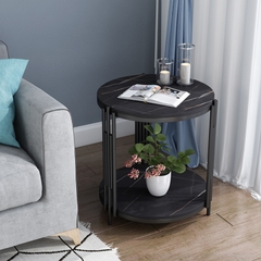 Bàn góc sofa tròn 2 tầng mặt đá BTSF-03