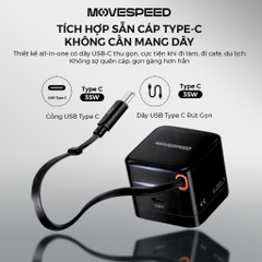 CỦ SẠC NHANH MOVESPEED MSA03 35W, GAN, TÍCH HỢP TYPE C, ĐEN