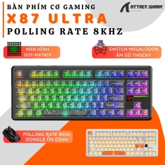 Bàn Phím Cơ Attack Shark X87 Ultra 3 Mode 8KHz, Megalodon Switch, Hot-Swap, LED RGB, 10000mAh