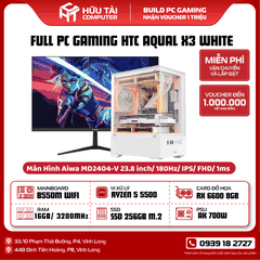 FULL PC GAMING HTC AQUAL X3 WHITE ( Main B550M WIFI, CPU ryzen 5 5500, SSD 256GB, Ram 16GB, VGA RX 6600 8GB, CASE AQUAL X3 WHITE, Màn hình 24 inch Aiwa 180hz)