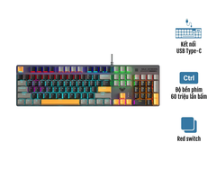 Bàn phím cơ AULA S500 GAMING CÓ DÂY (Phiên bản Xám+đen+vàng/ Red switch) (4869)