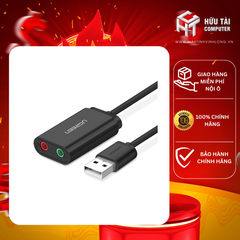 Ugreen 30724 15CM màu Đen Bộ chuyển USB 2.0 sang Loa + MIC chuẩn 3.5mm US205 20030724