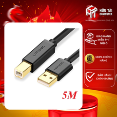 Ugreen 10352 5M màu Đen Cáp USB 2.0 sang USB B máy in đầu mạ vàng US135 20010352